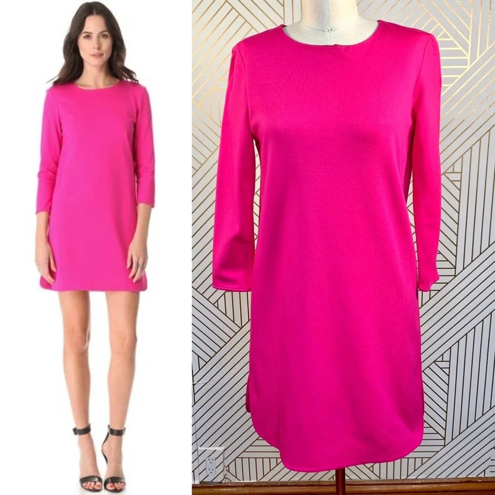 Tibi Pink Ponte Knit 3/4‎ Sleeve Shift Dress
